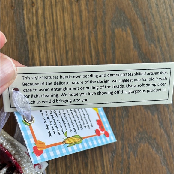 NEW Beaded Tomato Shoulder Bag with gingham fabric Viral TikTok - Picture 3 of 13